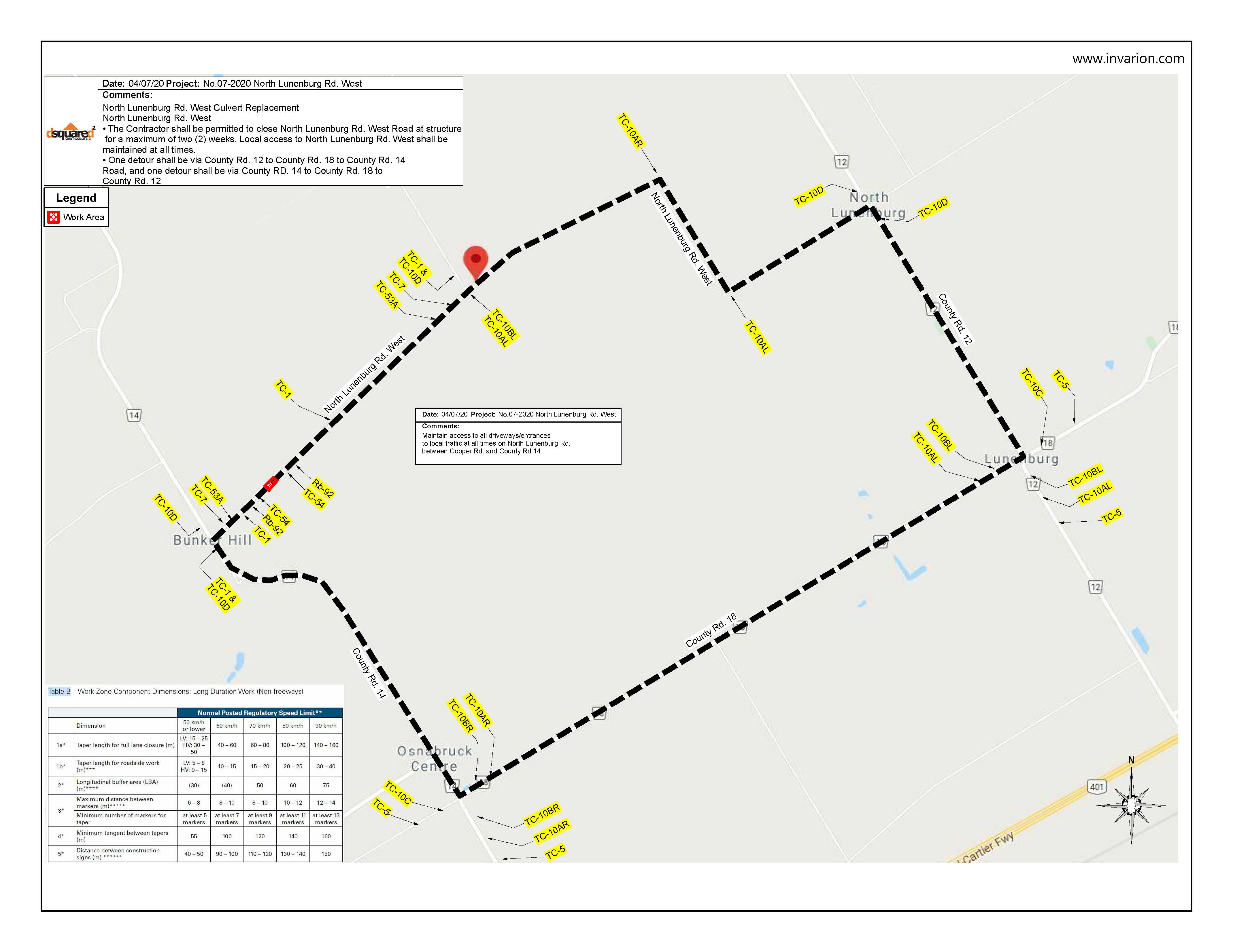 Detour Map for North Lunenburg Road West Culvert Replacement