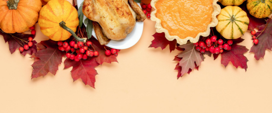 Overhead photo of thanksgiving meal