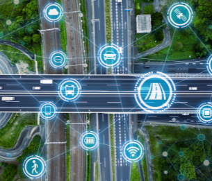 Roads with icons for different types of infrastructure